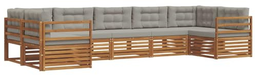 vidaXL Sofagarnituren 7 pcs Natürlich und Hellgrau Massivholz Akazie, Garten, Moderne Sofas, langlebige Möbel, Terrasse, Bequeme Lounge, praktische Sitzgelegenheit