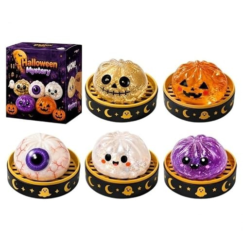 5 Stück Halloween Kürbis Stressbälle Set, Langsame Rückprall Anti‑Stress Spielzeug, Squeeze‑Ball zum Abbau von Stress, Geschenk für Kinder Erwachsene