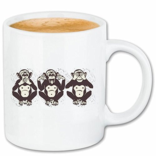 Kaffeetasse NICHTS HÖREN NICHTS SEHEN NICHTS SAGEN MONKEY SCHIMPANSE AFFE GORILLA SILBERRÜCKEN MENSCHENAFFE CHARLY AFFEN KING KONG Keramik 330 ml in We
