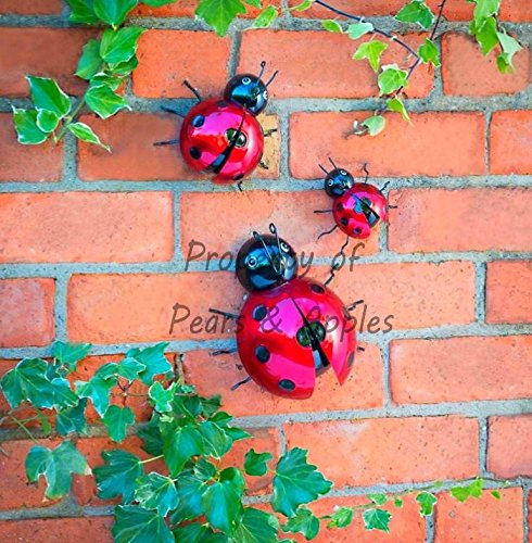 Apples to Pears 3X Metal Decorative Wall Art Garden Ornament Hanging Ladybug And Bumble Bee (Ladybugs)