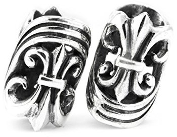 Battle-Merchant Bartperle mit Schwert-Lilie aus Silber, groß - Perle für Dreadlocks Dreads - Innendurchmesser 7 mm