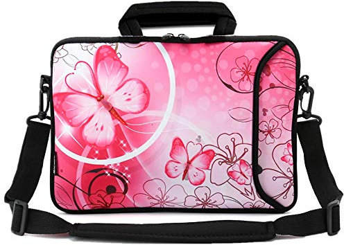 RICHEN 11 11.6 12 12.5 13 inches Laptop/Chromebook/Notebook Bag Tablet Case Neoprene Handle Sleeve with Shoulder Strap (11-13.3 inch, Pink Butterfly)