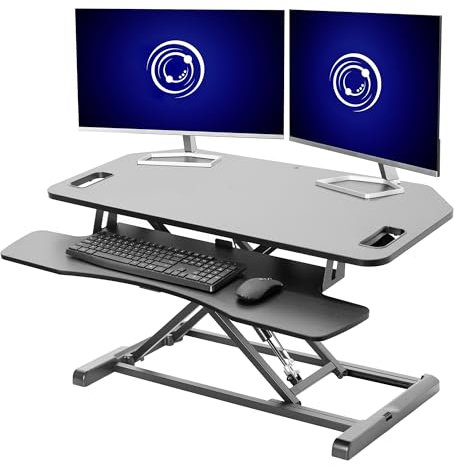 VIVO Extra Wide Corner Height Adjustable 97 cm Stand up Desk Converter, Sit Stand Tabletop Dual Monitor and Laptop Riser Workstation, Black, DESK-V000KL