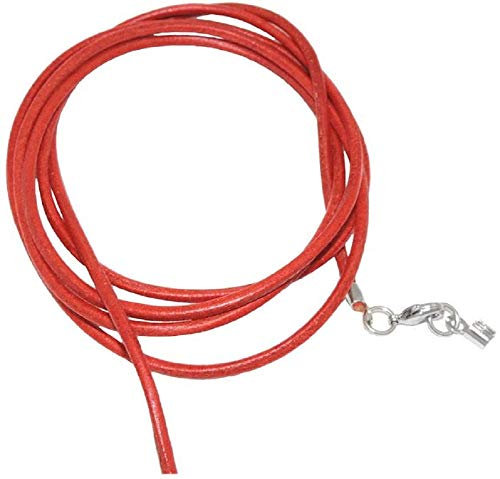 Unbespielt Lederband Orange 1m x 2 mm Kürzbar Rund Kette Collier Damen Herren Kinder Verschluss Silberfarben