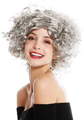 WIG ME UP - 1352-ZA68R Perücke Damen Karneval Halloween ältere Dame Diva kurz lockig Mittelscheitel Grau