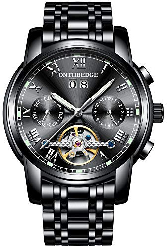 rorios Herren Automatik Mechanisch Armbanduhr Edelstahl Metallarmband Tourbillon Kalender Leuchtend Zeiger Multifunktionen Armbanduhr Wasserdicht Uhr