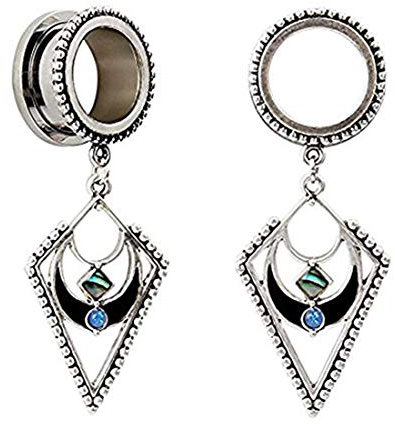 Huacan Ohr Tunnel Anhänger Set - 2 Stück 6mm-20mm Plugs Ohr Piercing Mond Blauer Opal Retro-Stil Design Schmuck Außengewinde Stecker Hochwertige Chirurgen Edelstahl 316L Double Flared Expander