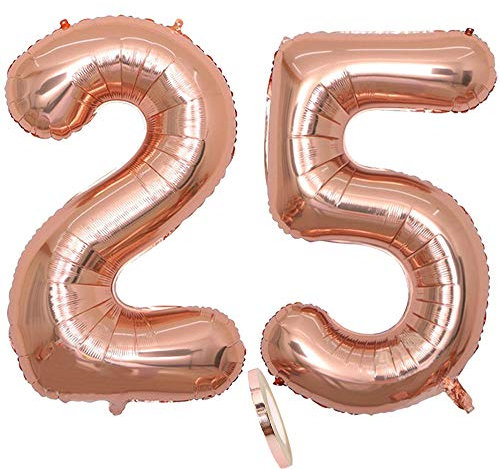 2 Luftballons Zahl 25, Nummer 25 Luftballon Rosegold Mädchen,40Aufblasbar Helium Folienballon Roségold Ballons Figuren,Riesen Folie Ballon für Geburtstag Party Dekoration,Abschlussball