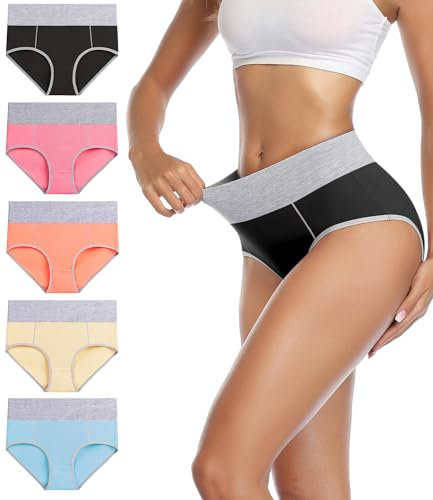 wirarpa Unterhosen Damen Baumwolle Unterwäsche Frauen Taillenslip Hohe Taille Slip 5er Pack Größe XS