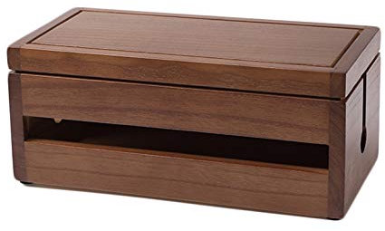 Insun Aufbewahrungsbox für Kabel und Steckdosenleiste, Kabelbox Holz Handgemacht, Kabelmanagement Box, Kabel Organizer Dunkelbraun 29.1x14.3x12.3cm