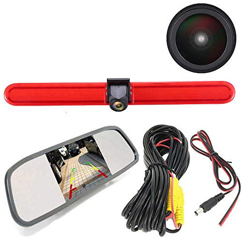 4.3'' Rückspiegel Monitor + 1280 * 720 Pixel 1000TV Linien HD Nachtsicht Bremsleuchte Rückfahrkamera für VW T5 Multivan Caravelle Hochdach/T6 mit Hochdach ab 2016/T5 Camper/Lupo 6Xj/Seat Arosa/Van