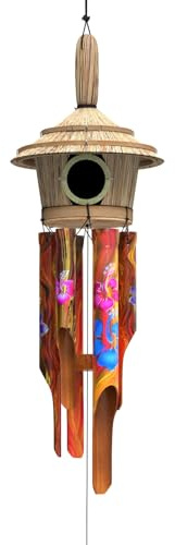 Nalulu Flory Bambus Windspiel – Outdoor Holz bemalt Design mit Vogelhauskrone, 101,6 cm & Entspannung bereit