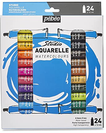 PEBEO – Aquarelle Studio - Set de Peinture Aquarelle Haute Qualité pour Artistes Professionnels et Peintres Amateurs – 24 Tubes de 12 ml 668920