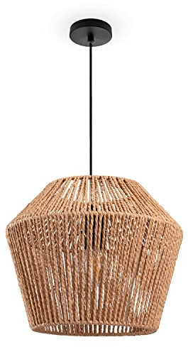 Paco Home Suspension Rotin Table À Manger Lampe Suspendue Salle À Manger Lampe E27 Papier Boho, Couleur:Nature (Ø33cm), Type de luminaire___Couleur:Lampe à suspension - Noir