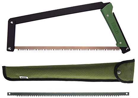 Agawa Canyon BOREAL21 Tripper KIT- 21 inch Folding Bow Saw, Rugged Cordura Sheath, Additional Aggressive Blade (Black Frame- Green Handle)