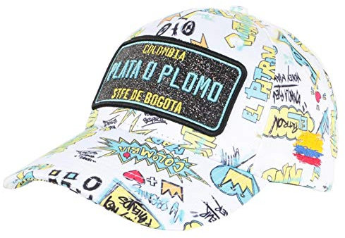 Plata o Plomo Baseball-Kappe, Weiß und Blau, Strass, Streetwear, Colombia, Unisex Gr. Einheitsgröße, weiß
