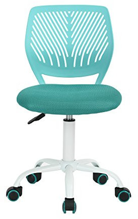 Silla de escritorio, ajustable, de estudio, de ordenador, con asiento de tejido, giratoria, sin brazos, aguamarina