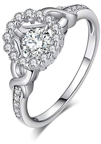Breit Ring Silber 925 Damen Zirkonia Ring Rose Diamant Ring 54 Damen Ringe Silber 925 Frauen Solitär Diamant Ringe Verlobungsringe Hochzeitsring Weißgold Ring Damen