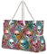 Mnsruu Reise-Strandtasche, bunte Totenkopf, große Schultertasche, Strandtasche, Baumwollseilgriffe, Tragetasche für Frauen