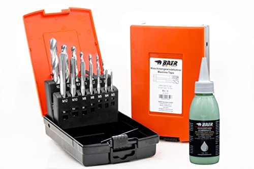 BAER Gewindeschneider Set M3–M12 HSSG inkl. Schneidpaste – Gewindebohrer Satz mit Kernlochbohrer & Durchgangslochbohrer – Innengewinde schneiden