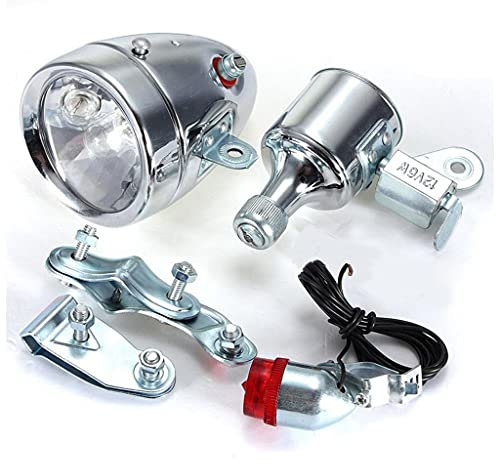 Yushu Generador de bicicleta modificado, luz delantera y trasera retro de 12 V 6 W, kit de luces delanteras/traseras, faro delantero, luz dinamo de fricción