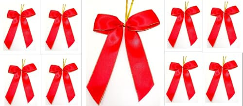 CaPiSo 12 Stück Schleifen 14x16 cm Geschenkschleife Weihnachtsbaum Schleife Weihnachten Satinschleife Satin mit Goldrand Weihnachtsdekoration Adventsgesteck (Satin Rot)