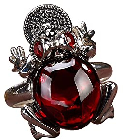 Myshiwu Frosch Ring Vintage 925 Sterling Silber Krötenring verstellbarer offener Ring mit rotem Chalcedon für Frauen Dame