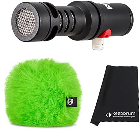 Rode Videomic Me-L Microphone for iOS Devices + WS9 Wind Protection Green + Keepdrum Microfibre Cloth