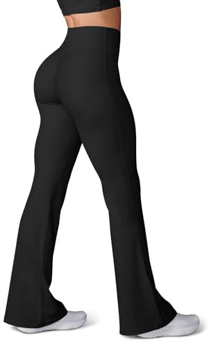 HEGALY Damen-Yogahose – überkreuzte Schlag-Leggings, butterweich, hohe Taille, Workout, lässig, Bootcut-Hose, Schwarz, L