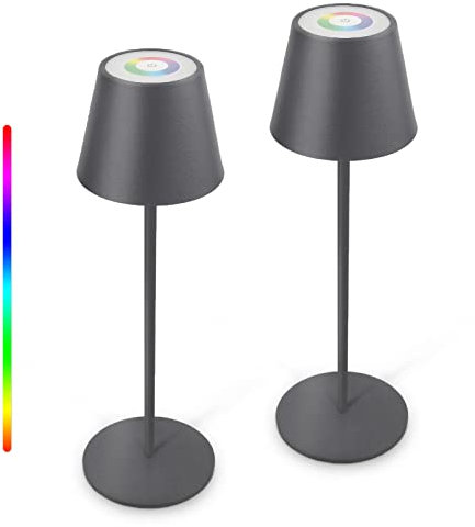 uuffoo 2x Dimmbare LED Akku-Tischlampe Kabellos Touch-Steuerung Metall Akkubetriebene Tischlampe 8 Farben IP54 Outdoor Tragbare Tischleuchte für Schlafzimmer, Arbeit, Bar, Restaurant, Camping