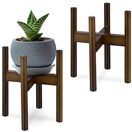 Relaxdays Pflanzenständer, Bambus Blumenständer im 2er Set, für Blumentöpfe bis 32 cm Ø, verstellbar & stapelbar, braun