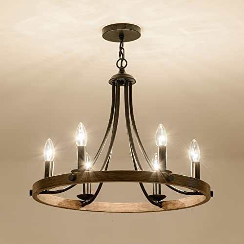 SHINGJIAO Vintage Deckenlampe Pendelleuchte Schwarz Kronleuchter Vintage Deckenlampe Hängende Retro Pendelleuchte Holz Rustikal - Ideale Wagenrad Kronleuchter