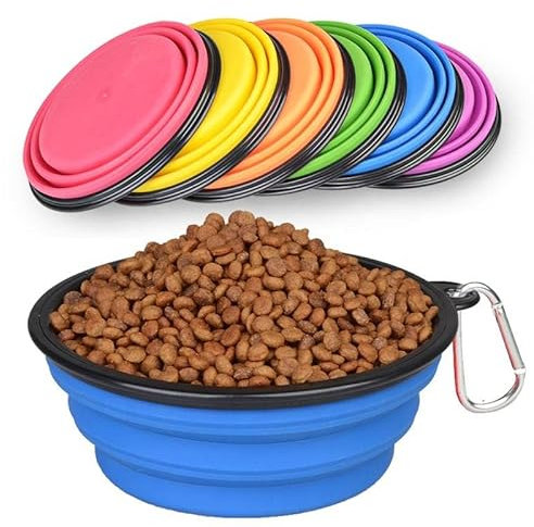 Collapsible Pet Food/Water Bowls with Carabineer Set, Travel Friendly, Dishwasher Safe, Bowls for Journeys, Hiking, Kennels & Camping or at Home (Dog Bowl 400 & 1000ml- Soft Blue & Soft Pink)