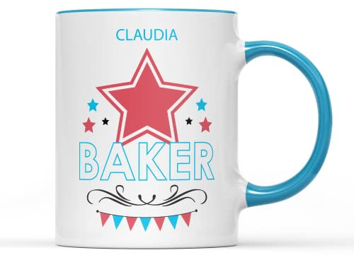 Willow Gifts Personalised Great British Baker Mug Tea Coffee Cup - Novelty Star Contestant Family Cooking Baking TV Show Chef Cook Bake Cake Paul Kitchen Decor Gift Present (Blue Handle)
