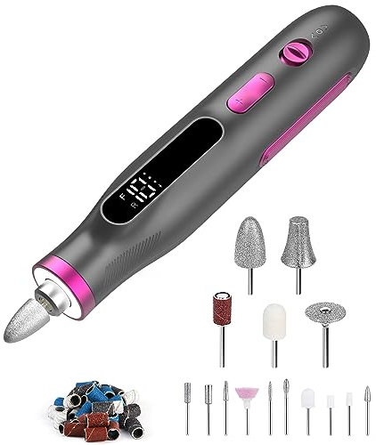 Maniküre Pediküre Set Kabellos, Heartyfly Nagelpflegeset elektrisch & Pediküre Set Fußpflege elektrisch, 10 Stufen einstellbar 15 Bits für schöne Hände und Füße, mit LED Licht LCD Anzeige