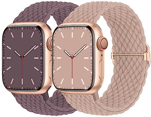 Nimblistic Geflochtenes Armband Kompatibel mit Apple Watch 38mm 40mm 41mm 42mm 44mm 45mm 46mm 49mm, Elastisches Nylon Armband für Apple Watch 10/9/8/7/6/SE/5/4/3/2/1/Ultra 2/SE, 2 Stück