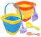6pcs Bucket Beach Toy Set, Foldable Beach Bucket with Shovels and Rake, Kids Beach Play Sand Pail Buckets with Handle, Sand and Water Outdoor Fun Tools for Boys Girls