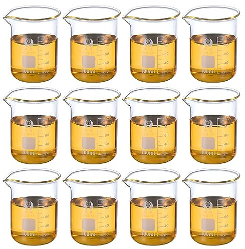 PATIKIL 100ml Low Form Glass Beaker, 12 Pack 3.3 Borosilicate Glass Graduated Printed Scale Measuring Cups with Spout for Kitchen Lab Liquids