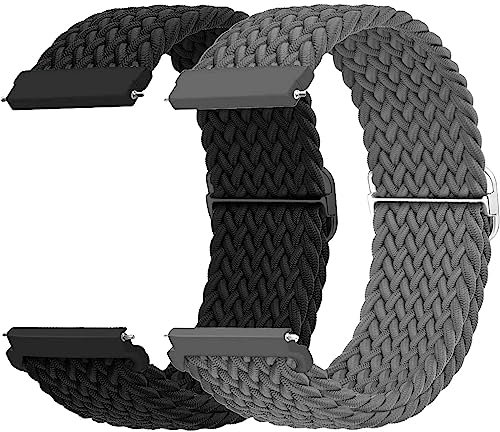 Cinturino 22mm Nylon per Huawei Watch Gt/Gt 2 46mm/per Samsung Galaxy Watch 3 45mm/Galaxy Watch 46 mm/Gear S3 Frontier, Smartwatch Cinturini Sport per Amazfit Bip 5/Gtr 2e Band Uomini Donne 2 Pack