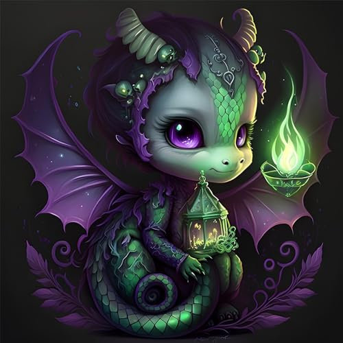MOGTAA Drache Diamond Painting Erwachsene, 5D Zeichentrickfilm Diamant Painting Bilder für Erwachsene Anfänger, DIY Diamond Art Diamant Malerei Set für Home Dekor 35x35cm