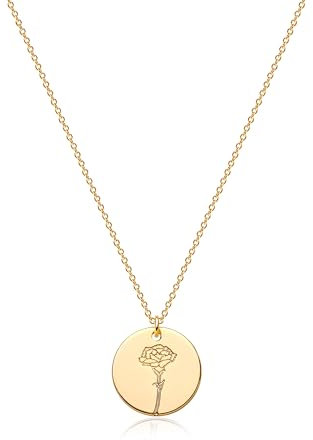 Jenosy Kette Damen Gold Kette mit Geburtsblumen Januar Personalisierte Kette mit Blume Zarte Halskette mit Nelke Anhänger Hypoallergene 18K Vergoldete Kette Modeschmuck für Frauen und Mädchen