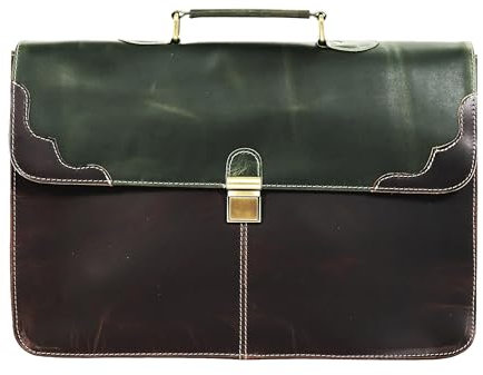 The Tannery Handgefertigte Aktentasche aus Vollnarbenleder für Laptop, Büro, Crossbody-Tasche, Unisex, einzigartiges Vintage-Design, Braun, 16 Inches
