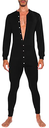 Henley Combinaison pour homme - Grenouillère - Combinaison intégrale - Extensible - Thermique - Sous-vêtement