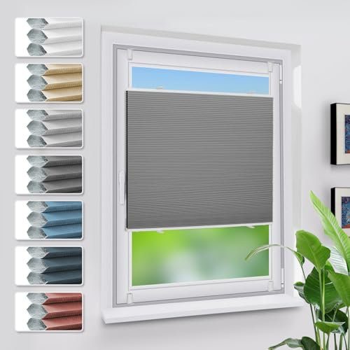 Grandekor Verdunklungsplissee Wabenplissee ohne Bohren Weiß-Dunkelgrau 85x130cm (BxH) Klemmfix Plissee ohne Bohren Verdunkelung Thermo Rollo Wärmedämmung, Privatsphäre - & Sonnenschutz