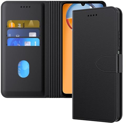 Aiziki Handyhülle für Xiaomi Redmi 13 C/Poco C65 Hülle, RFID Leder Klappbar Schutzhülle Tasche Wallet Brieftasche Cover Flip Case [Kartenfächern] Kompatibel mit Redmi 13C/Poco C65 Hülle -Schwarz