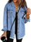 Roskiky Giacca da donna oversized Button Up Frayed Hem Shacket a maniche lunghe tasche Denim Jean Jacket, Blu ondulato, XXL