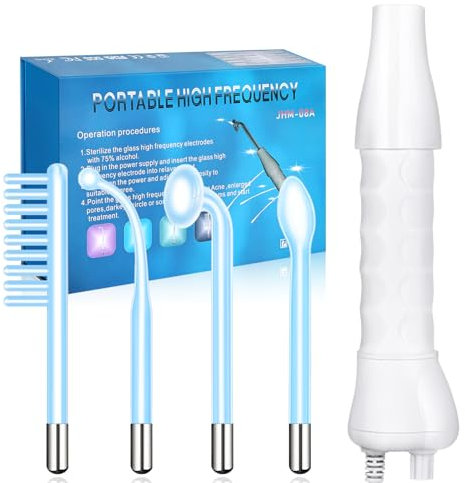 Yofuly High F-requency Face Wand, Portable High F-requency Facial Machine with 4 Blue Tubes, Professional Skin Tightening Machine for Facial Beauty, High F-requency Beauty Device for Home Salon Use