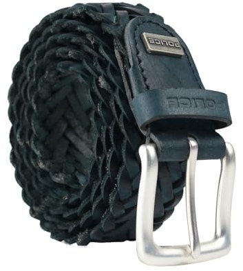 Police Herrengürtel aus echtem Leder, geflochten, 3,5 cm hoch, kürzbar, nickelfrei 115 (Größe 48-52), Blau geflochten 74 3,5 cm, 115 cm (TG 48-52)