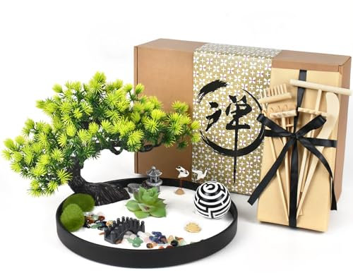 Artcome Japanese Zen Sand Garden Age 15+ for Desk - Crafted Therapy Round Tray - Home, Office Desk Accessories - Mindful Relaxation and Meditation Tool for Stress Relief - Gift Set