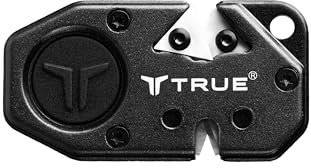 True Utility MYCRO Knife Sharpener - Compact Knife Sharpener with Carbide and Ceramic Slots, TPR Grip & Lanyard Hole